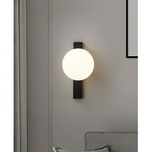 Modern Aplik Duvar Aplik Siyah Gövde Beyaz Glop Cam E-27 Duy