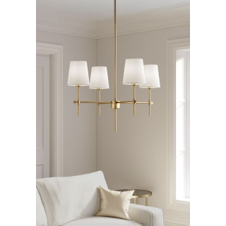 Modern Tasarım Krem Abajur 4 Kollu Avize Eskitme Gold Salon Oturma Odası Avizesi