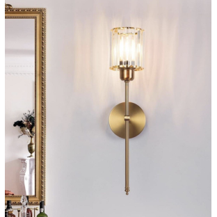 Modern Kristal Taşlı 1 Adet Kablosuz Pilli Aplik Aç Kapa Butonlu Tak Çalıştır Eskitme Gold