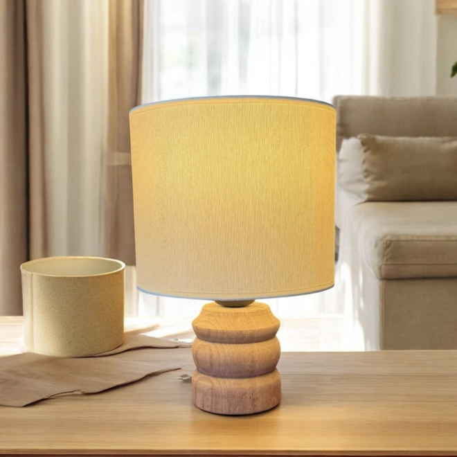 Modern Abajur Wood Ahşap Abajur Krem Abajurlu Yatak Odası Abajur Salon Abajur