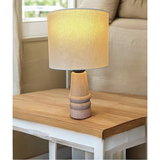 Modern Ahşap Abajur Masa Lambası Krem Abajur Ağaç Gövde