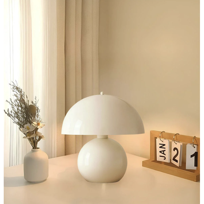 Modern Tasarım Abajur Krem Mantar Masa Lambası Metal Şapka Metal Gövde