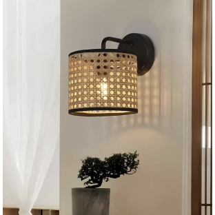 Modern Rattan Hasır Hazeran Aplik Kablolu Elektrikle Çalışır Duvar Apliği