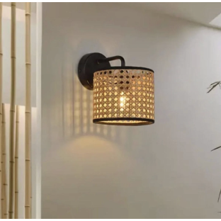 Modern Rattan Hasır Hazeran Aplik Kablolu Elektrikle Çalışır Duvar Apliği
