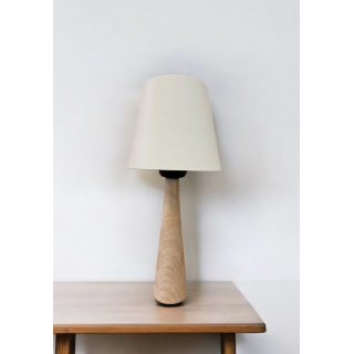 Modern Ağaç Abajur Krem Şapkalı El Yapımı Doğal Ahşap Gövde Abajur Masa Lambası