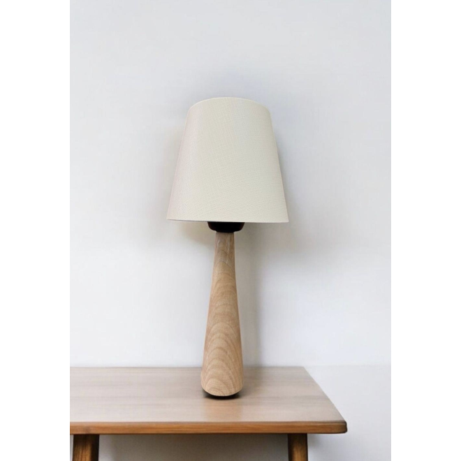 Modern Ağaç Abajur Krem Şapkalı El Yapımı Doğal Ahşap Gövde Abajur Masa Lambası
