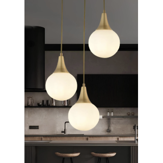 Modern 3'lü Sarkıt Beyaz Opal Camlı Salon Mutfak Oturma Odası Avize Eskitme Gold