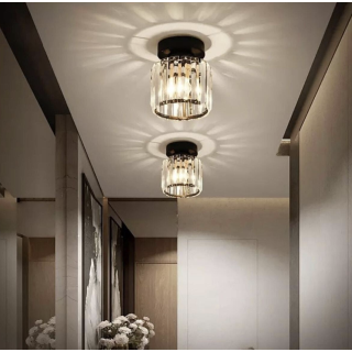 Modern Luxury Plafonyer Tavan Kristal Taşlı Avize Hol Antre Avize Siyah