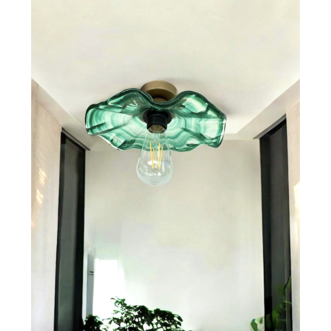 Modern Classic CAm Avize Yeşil Renkli Kristal Cam Flower Çiçek Tekli Tavan Avize