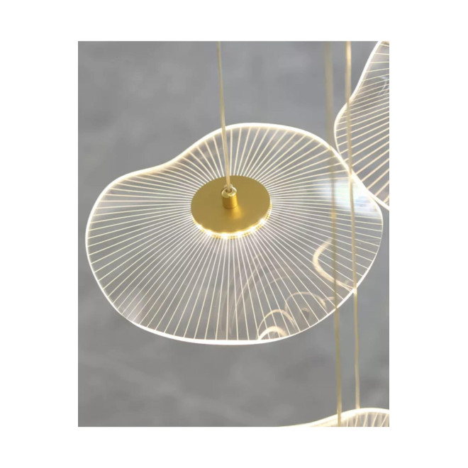 Luxury Exclusive Yuvarlak Sarkıt Led Avize Jellyfish Gold Sarı 16'lı Ledli Avize