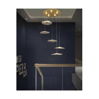 Luxury Exclusive Beşli Yuvarlak Sarkıt Led Avize Jellyfish Gold Sarı Ledli Avize