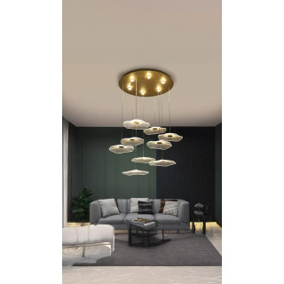 Luxury Exclusive Dokuzlu Yuvarlak Sarkıt Led Avize Jellyfish Gold Sarı 9'lu Ledli Avize