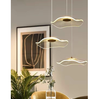 Modern Lotus Sarkıt Avize 3 lü Sarkıt Avize French Gold Sarı Power Led Avize Warm White Gün Işığı