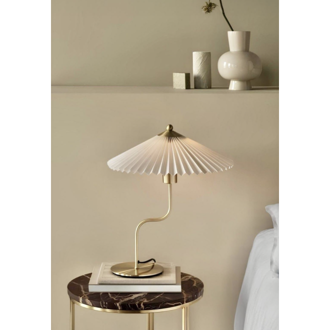 Modern Tasarım Umbrella Abajur Krem Şapka Parlak Gold Sarı Gövde