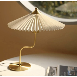 Modern Tasarım Umbrella Abajur Krem Şapka Parlak Gold Sarı Gövde