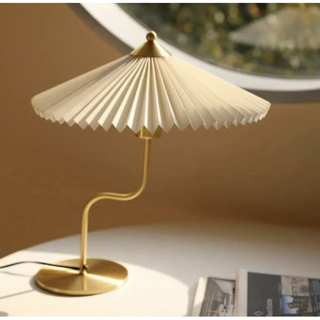 Modern Tasarım Umbrella Abajur Krem Şapka Parlak Gold Sarı Gövde