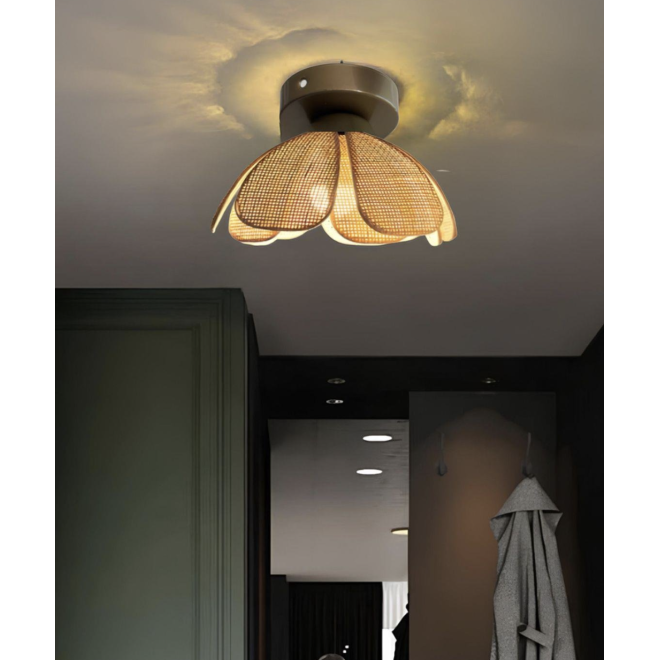 Modern Tasarım Rose Çiçek Plafonyer Tavan Avize Siyah Gövde Ekru Kumaş