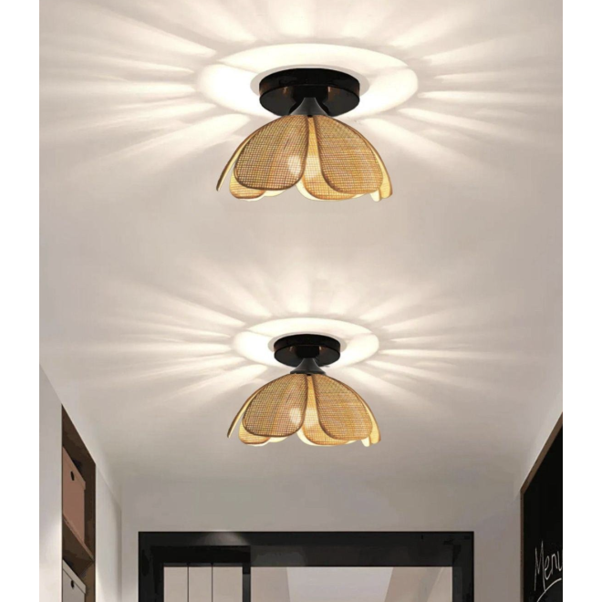 Modern Tasarım Rose Çiçek Plafonyer Tavan Avize Siyah Gövde Ekru Kumaş