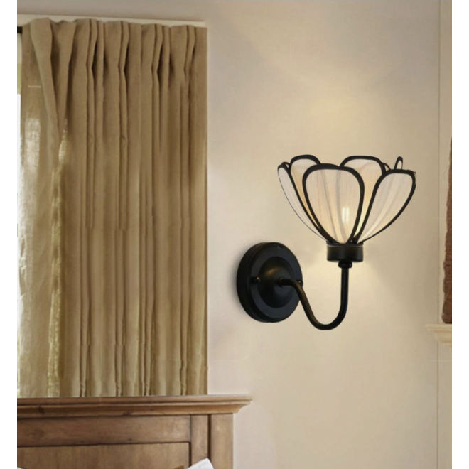 Modern Tasarım Rose Çiçek Duvar Apliği Kablolu Elektrikle Çalışır Siyah Gövde Ekru Kumaş