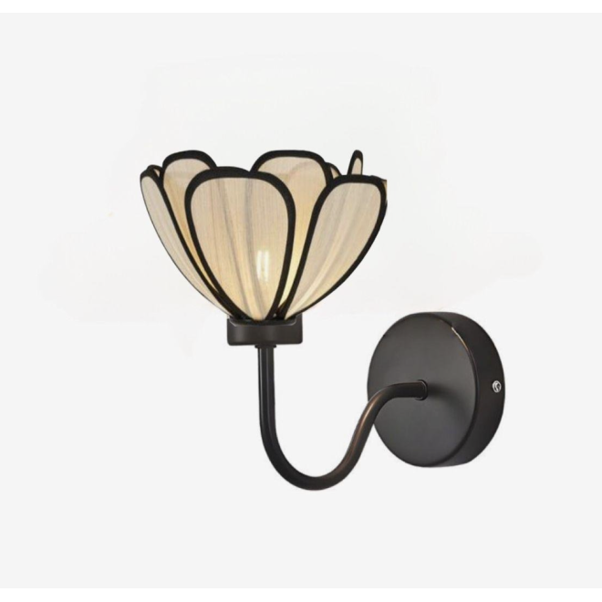 Modern Tasarım Rose Çiçek Duvar Apliği Kablolu Elektrikle Çalışır Siyah Gövde Ekru Kumaş