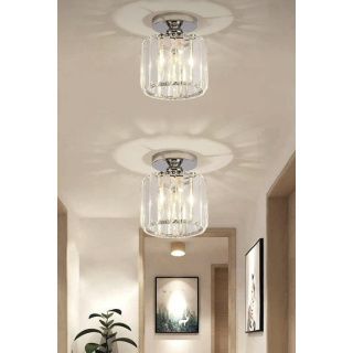 Luxury Tavan Kristal Taşlı Avize Krom Hol Antre Avize Büyük Boy