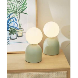 Modern Abajur Camlı Masa Lambası Mint Green Beyaz Glop Cam