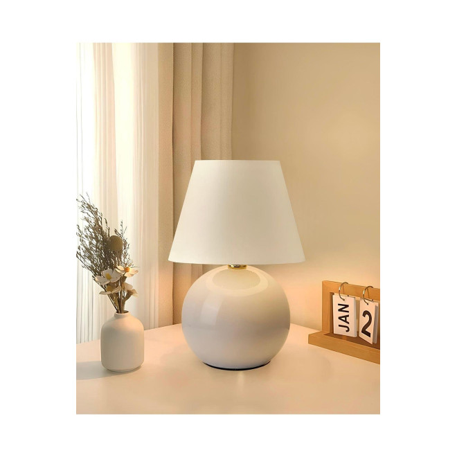 Dennis Modern Krem Şapka Abajur Beyaz Krem Metal Gövde